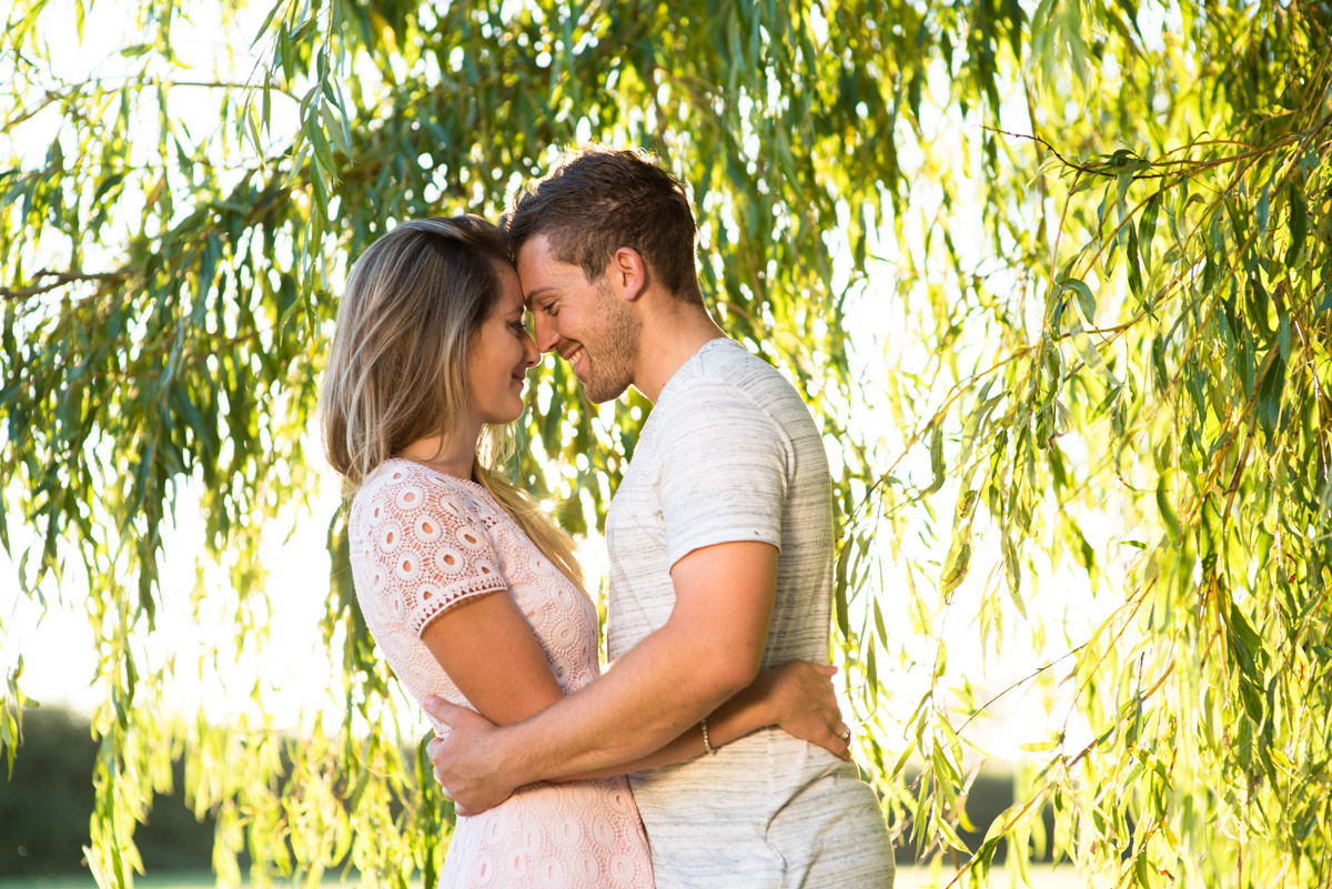 Jade & Stuart pre wedding photograph under Kent willow tree