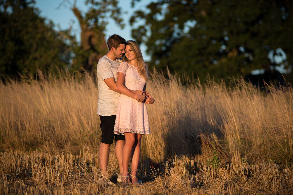 Beautiful evening light during Jade & Stuarts engagement photoshoot in Kent