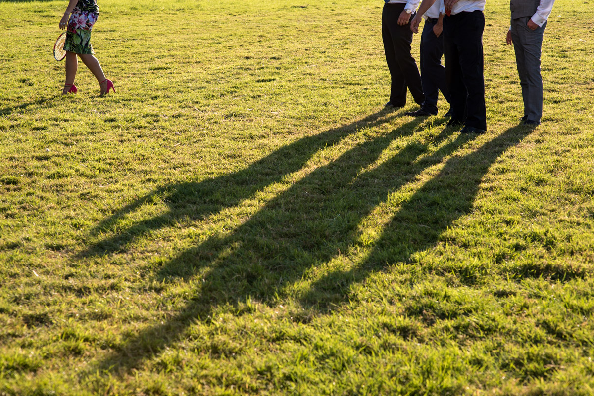 Photograph of shadows of wedding guests at Kif and Becky's Kent wedding