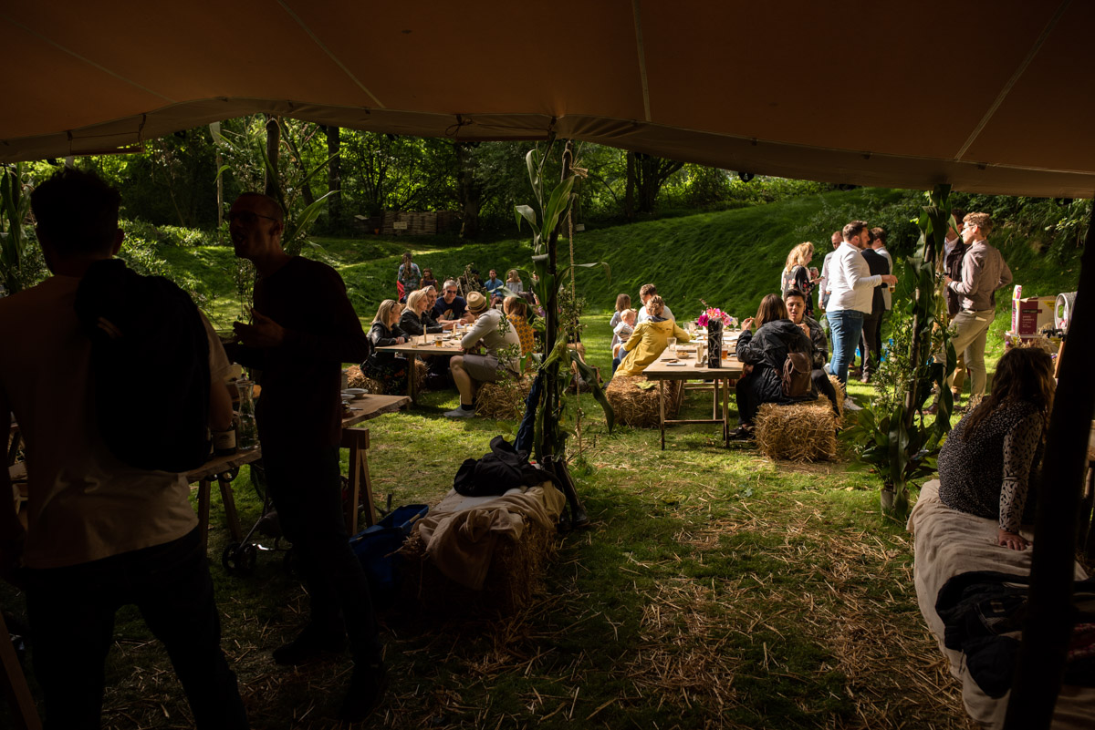 View from inside the wedding marquee at sea and brogans Kent woodland party