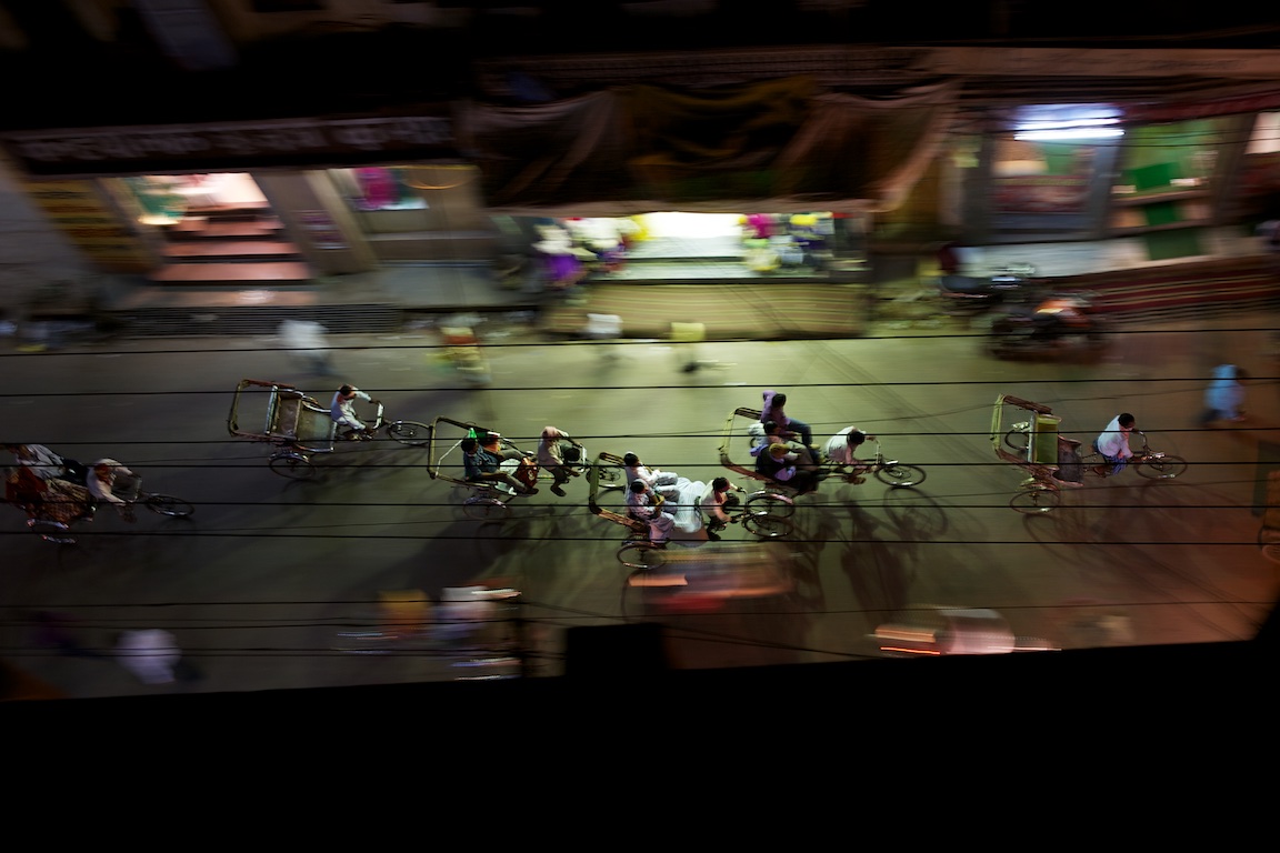 View of varanasi street at night from above