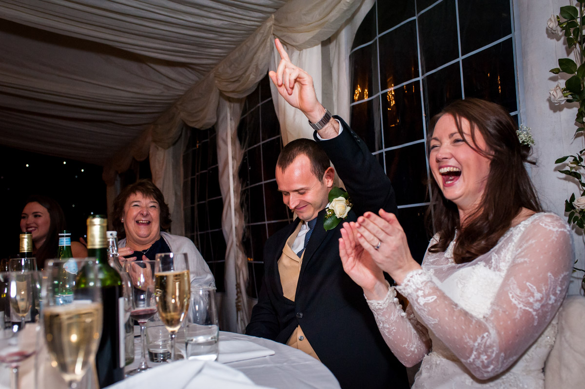 Wedding photography during the speeches at Emma and Ollie's reception