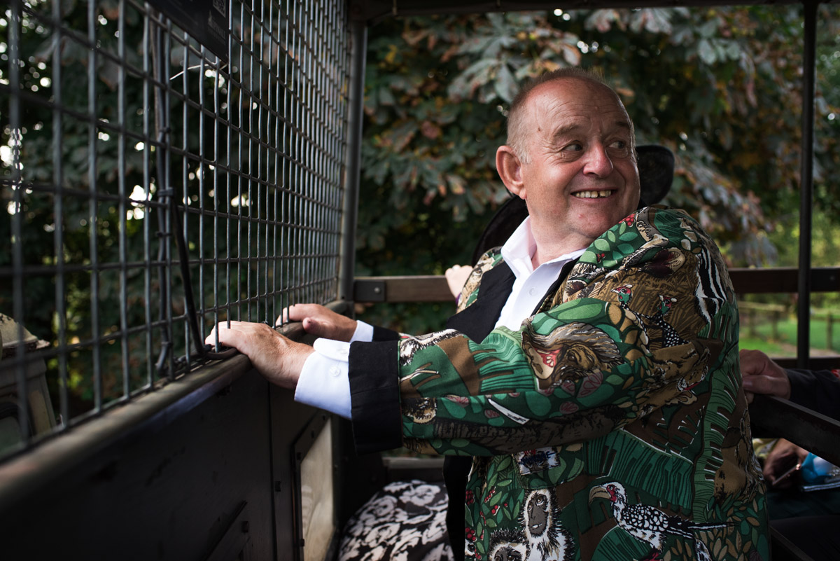 Photograph of Davids dad on the wildlife safari at Port Lympne during his sons wedding