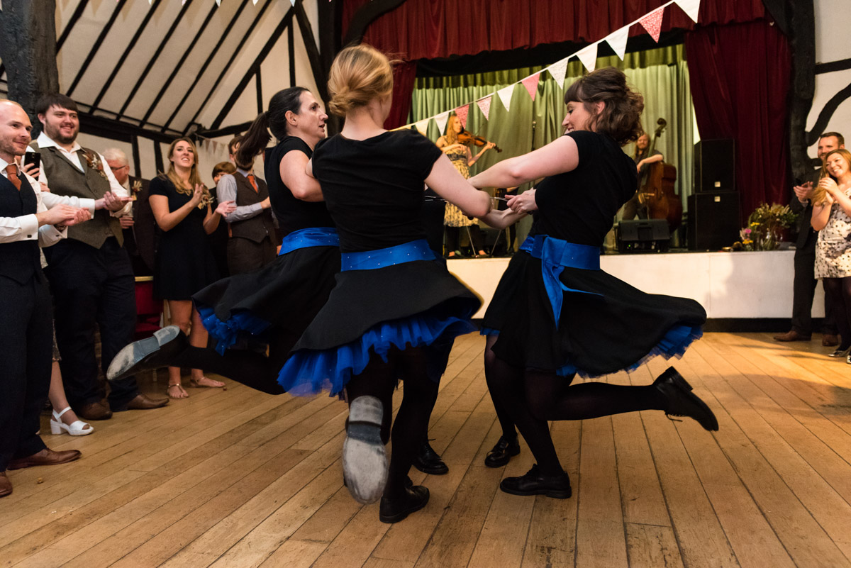 dancers perform at Kent wedding at Chilham Village Hall