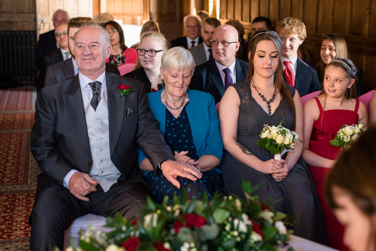 Sues parents and bridesmaids photographed at Lympne Castle in Kent
