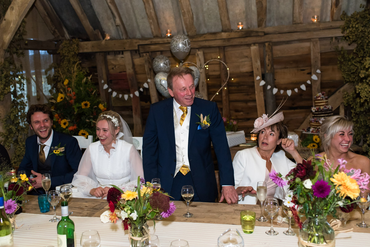 Mike is photographed doing his wedding speech