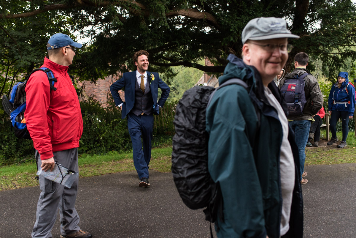 Photograph of Steven outside Chilham Church on his wedding day