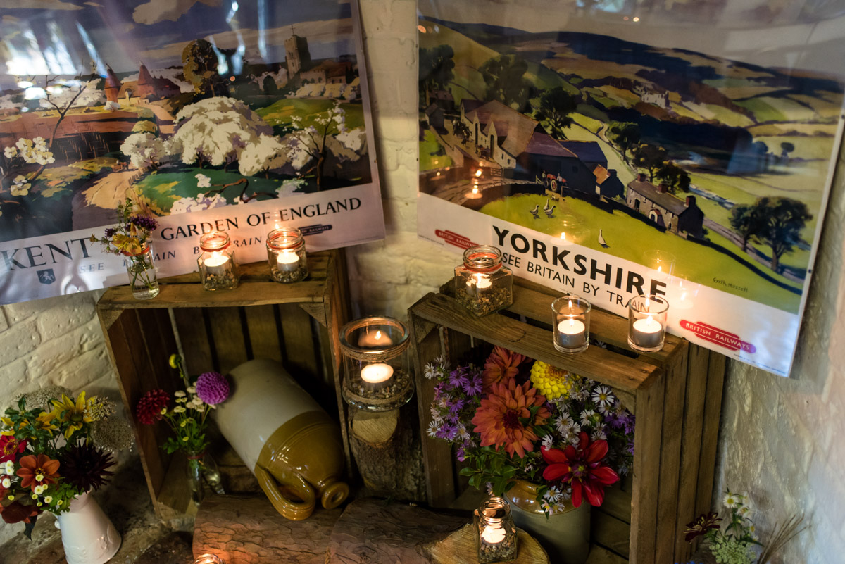 Photograph of wedding details and decorations at Chilham Village Hall in kent