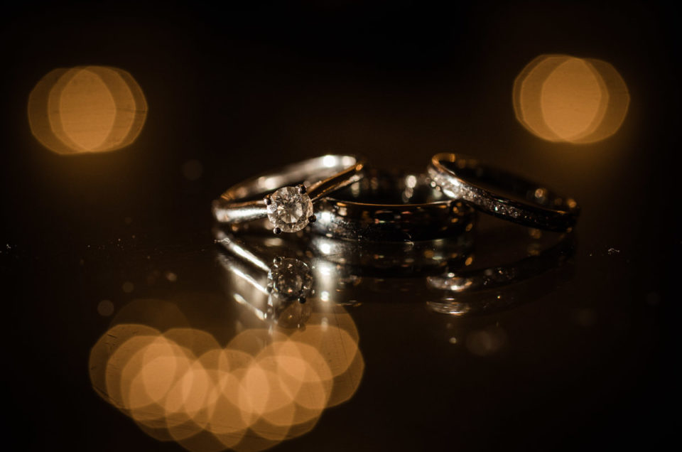 photograph of wedding rings