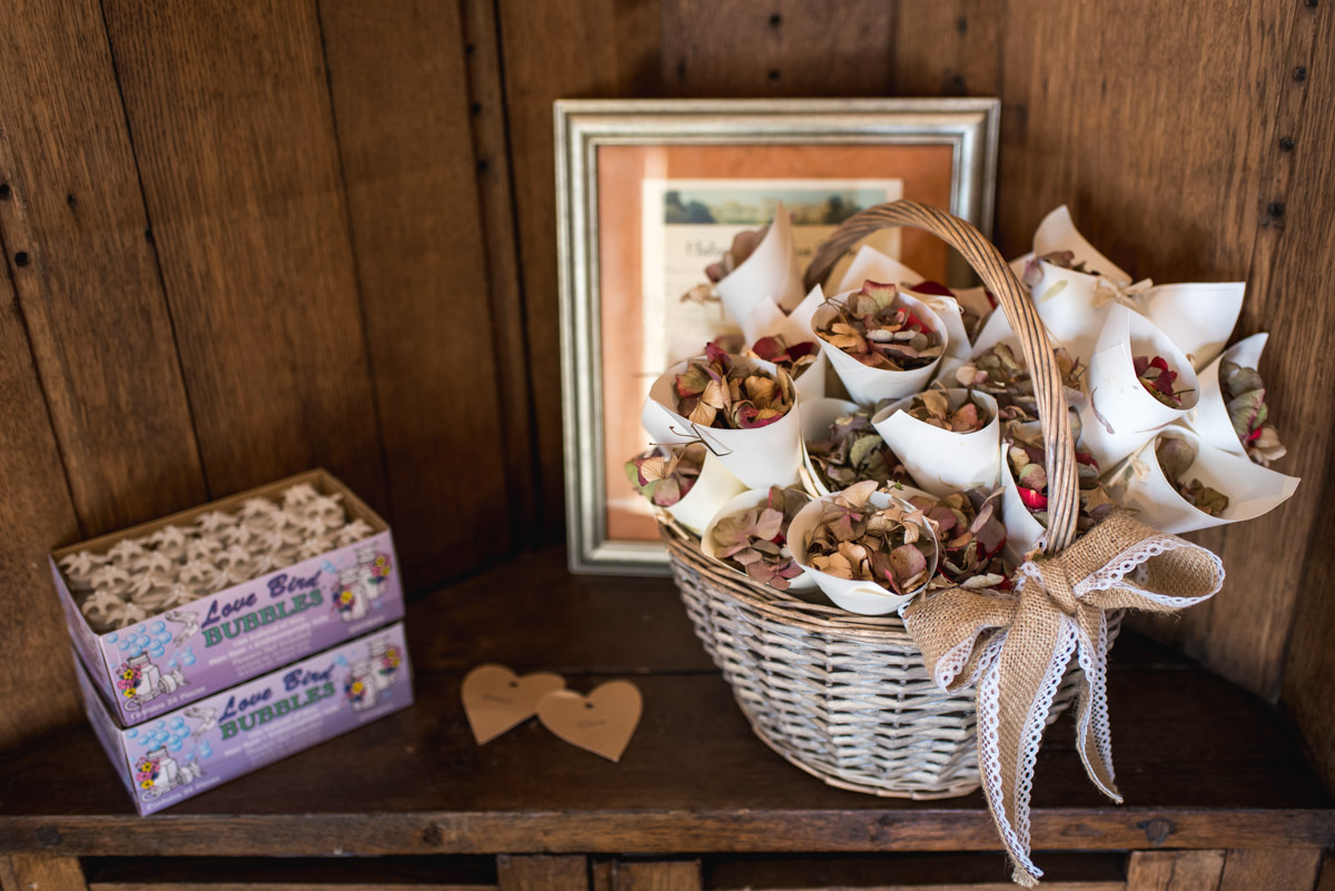 Photograph of confetti cones at Lympne castle wedding in kent