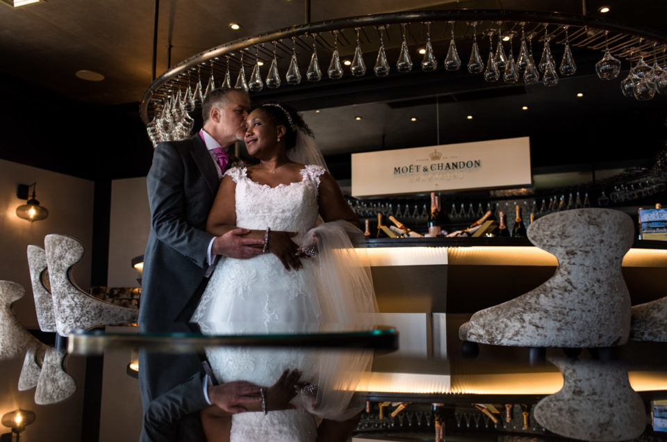 Photograph of Juliette and Darren in the champagne bar at the Hythe Imperial in kent