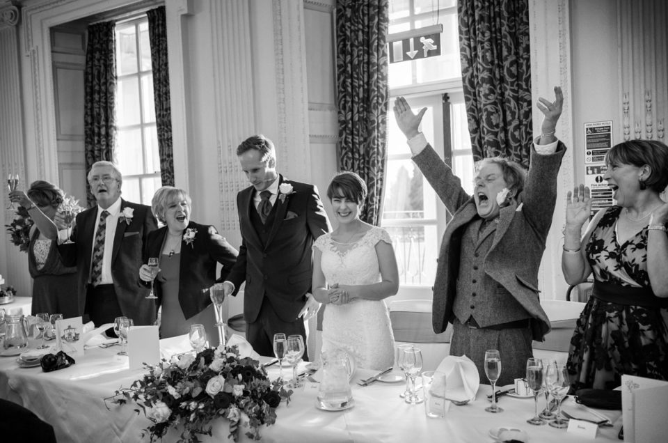 Photograph of excited father of the bride at Bennet & Joes wedding reception