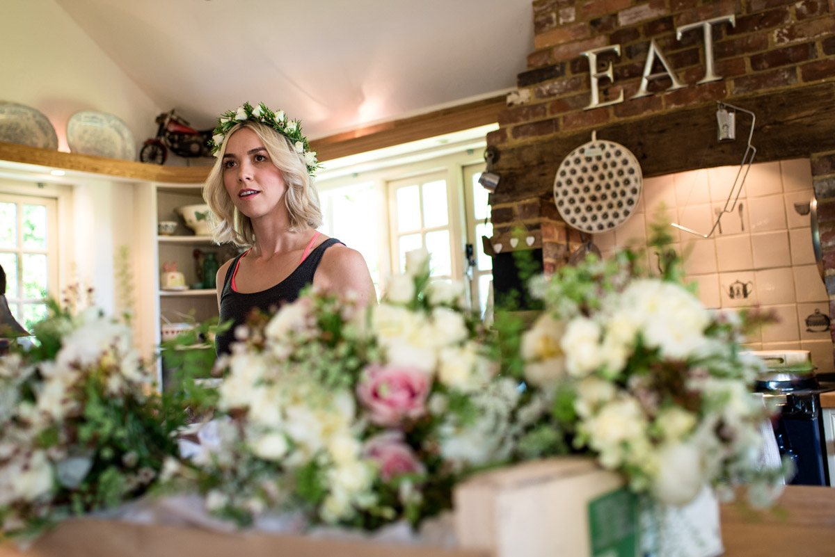 Photograph of wedding flowers before Annes Kent church wedding ceremony