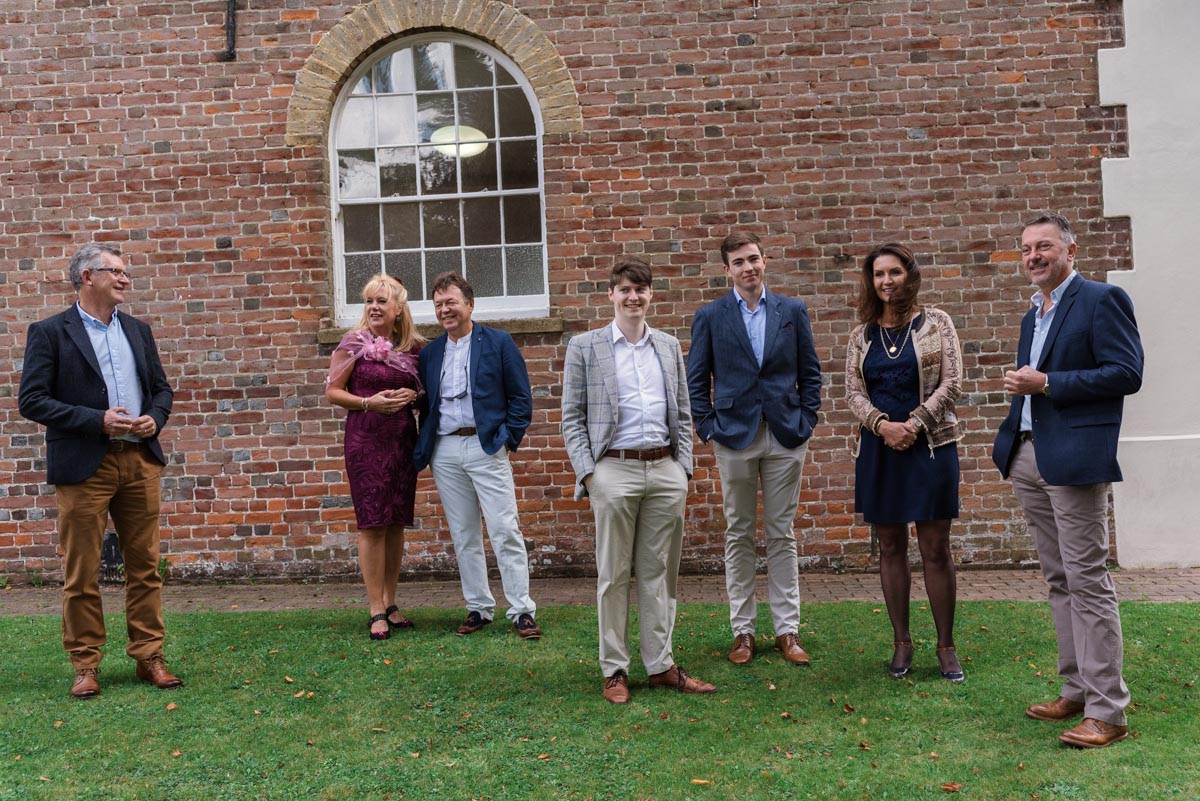 Photograph of wedding guests outside Eythorne Baptist Church