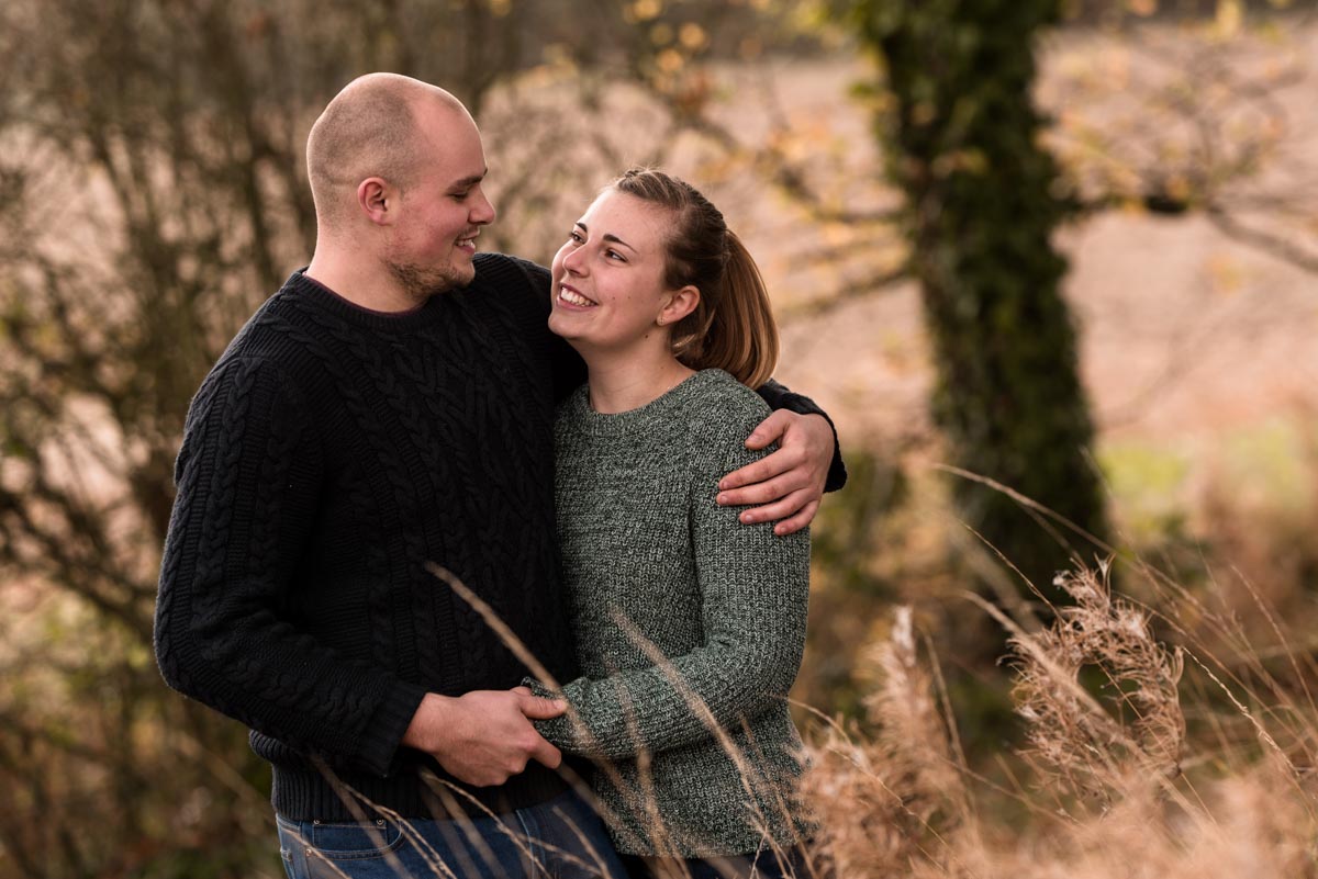 Photograph of Rachel and Ryan during their pre wedding photoshoot on the farm