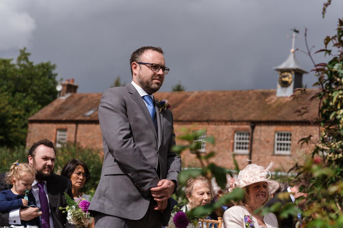 Wedding photography at the secret garden, Chris before ceremony