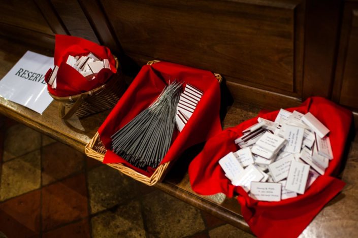 Sparklers and matches for guests at wedding day celebrations