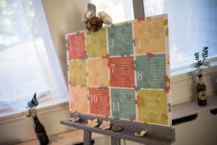 Grid style wedding seating plan with autumn colours