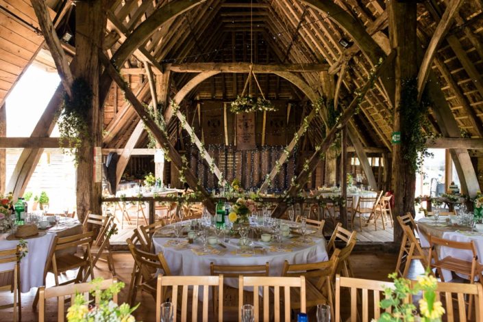 Photograph of wedding decorations inside Ratsbury Barn