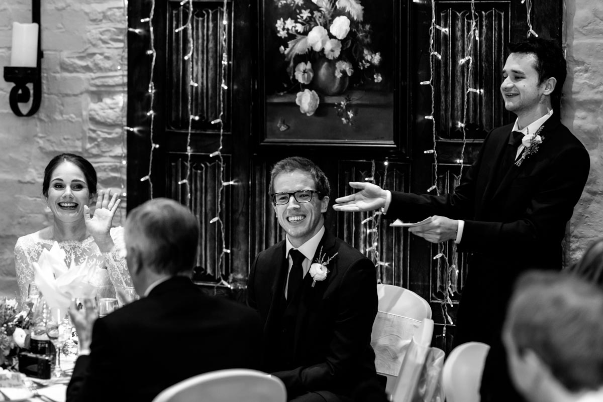 Best man makes his speech at Tom and Ketherines wedding