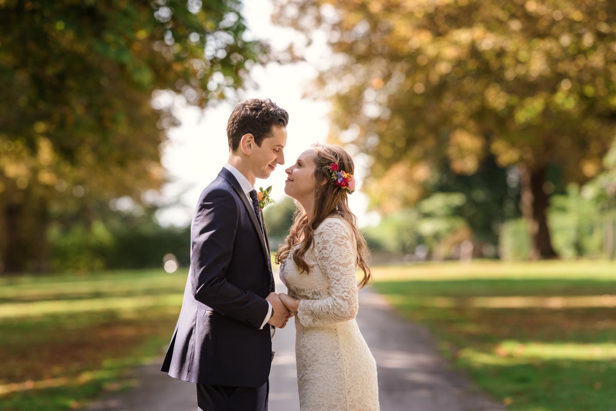 Photograph of couple in the park opposite Bexley House wedding venue