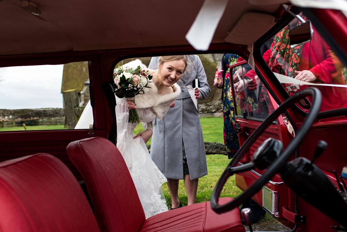 Rebecca is photographed about to get into wedding car