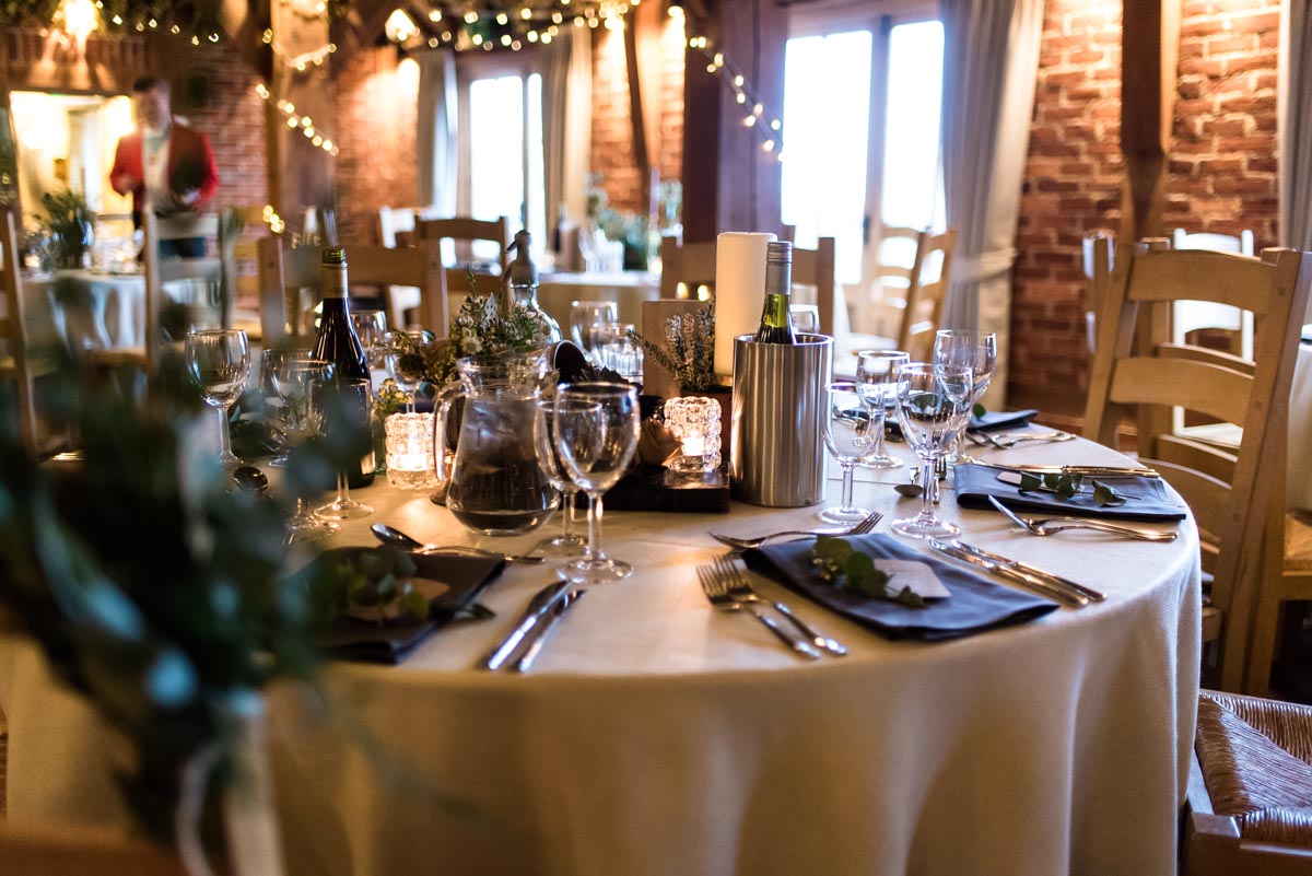 table decorations at the Ferry House Inn wedding in Kent