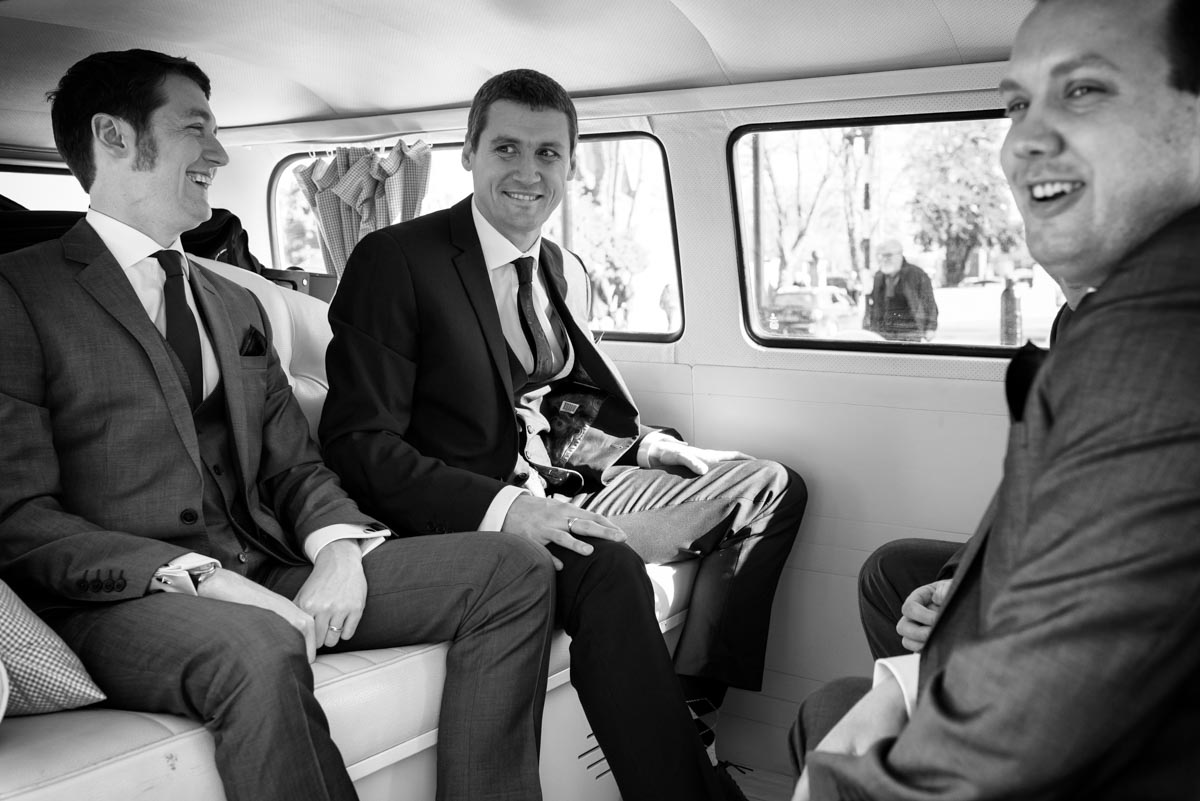 Photograph of Liam arriving for his wedding at the Old brewery store in Faversham, Kent
