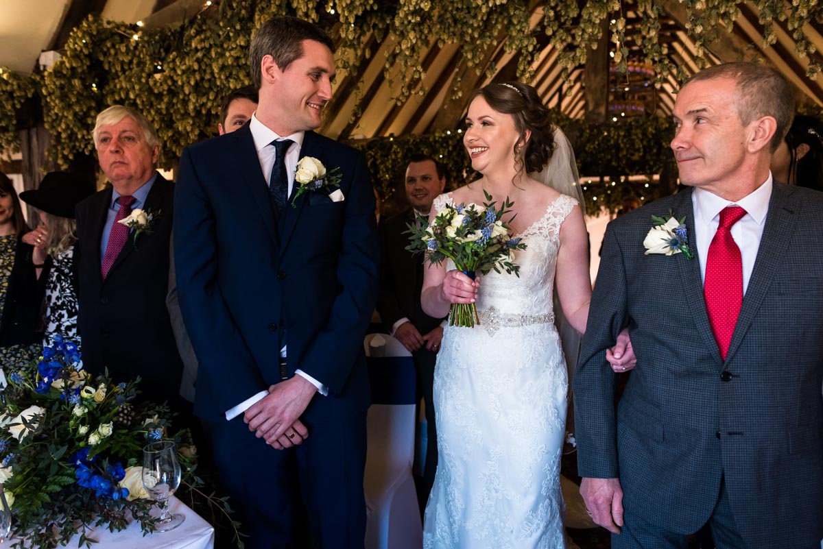 wedding ceremony photography, Liam and Lindsey see each other for first time