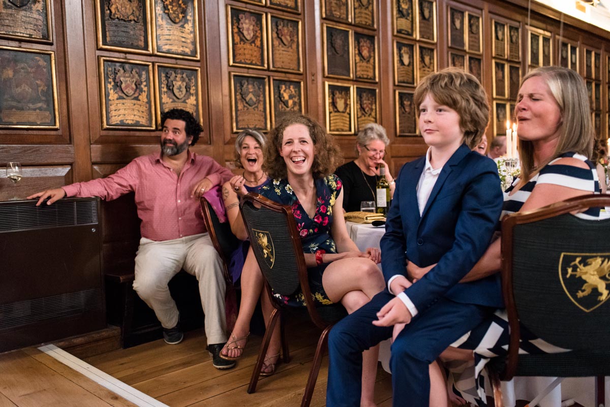 Guests enjoying speches at Grays Inn wedding reception in London