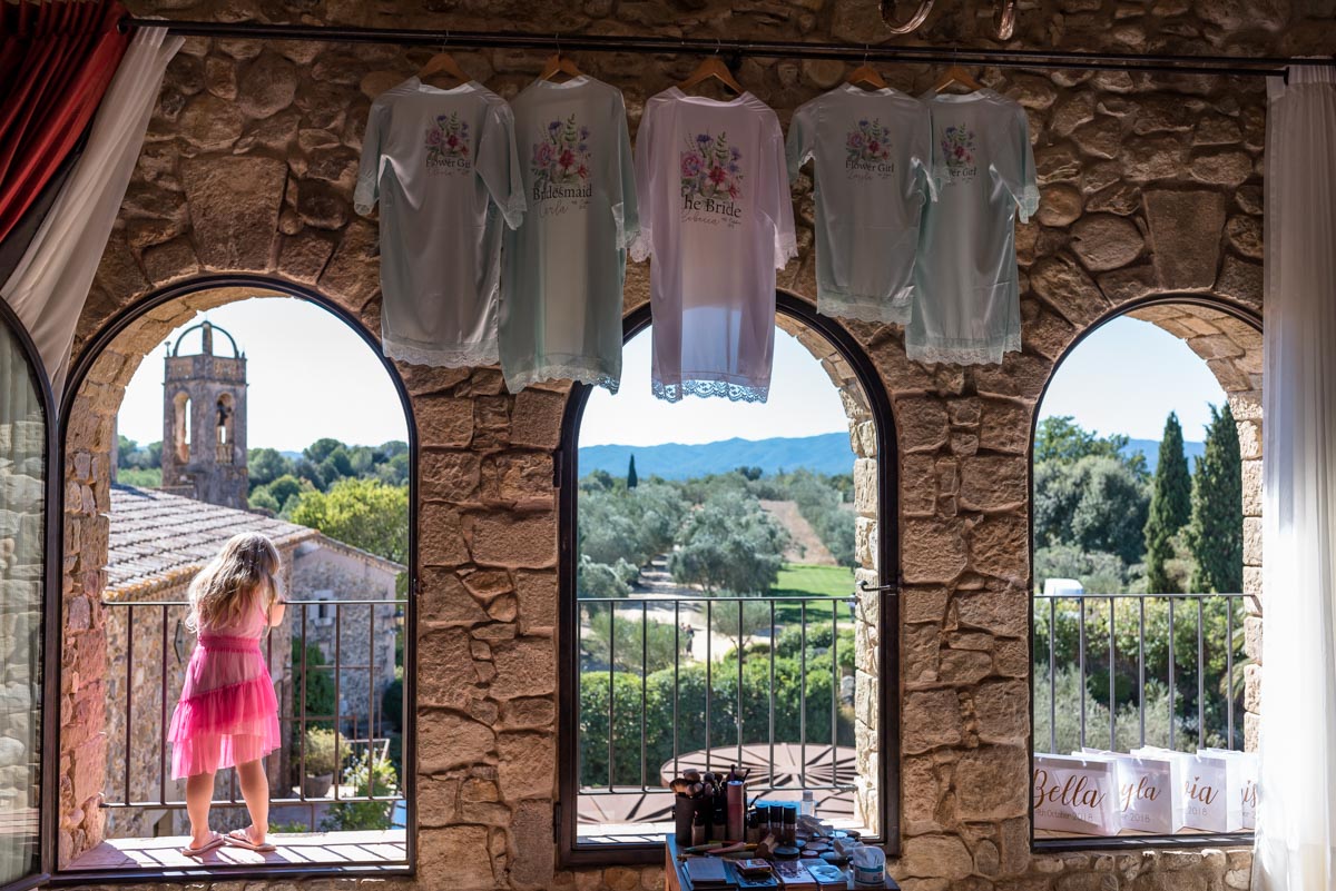 Flower girl photographed at rebecca and Matts castell d'emporda wedding in Spain