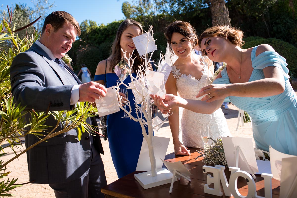 Rebecc and her wedding guests at castell d'emporda