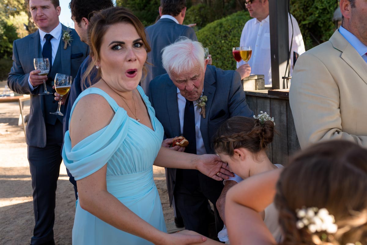 bridesmaid surprise at castell d'emporda wedding in Spain