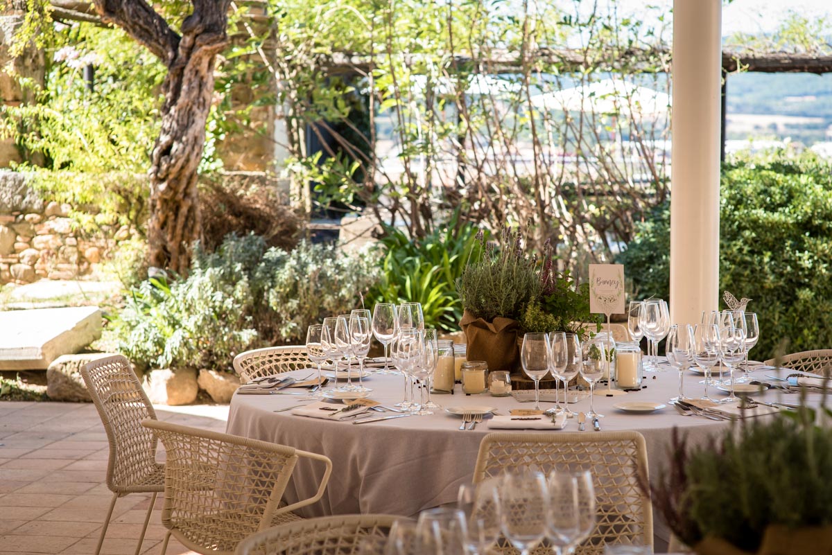 table decorations at Matt and Rebeccas castell d'emporda wedding