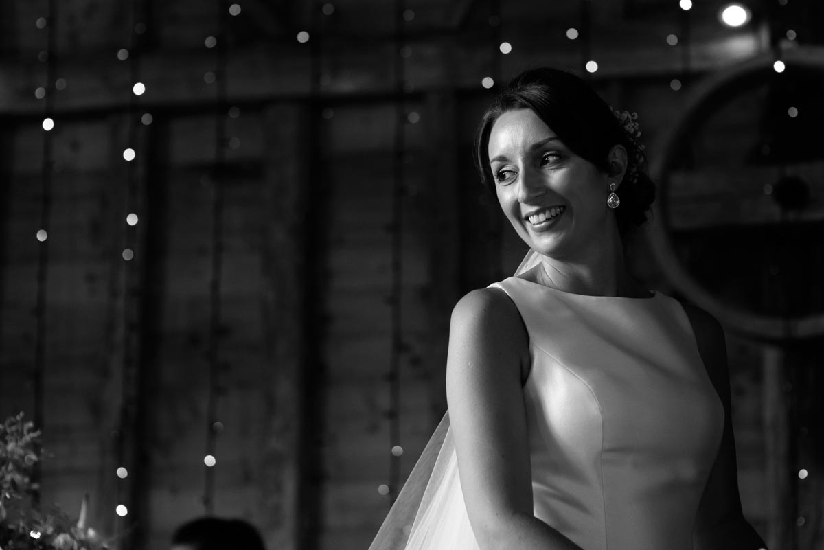 Photograph of sarah during her wedding at Odo's Barn in Kent