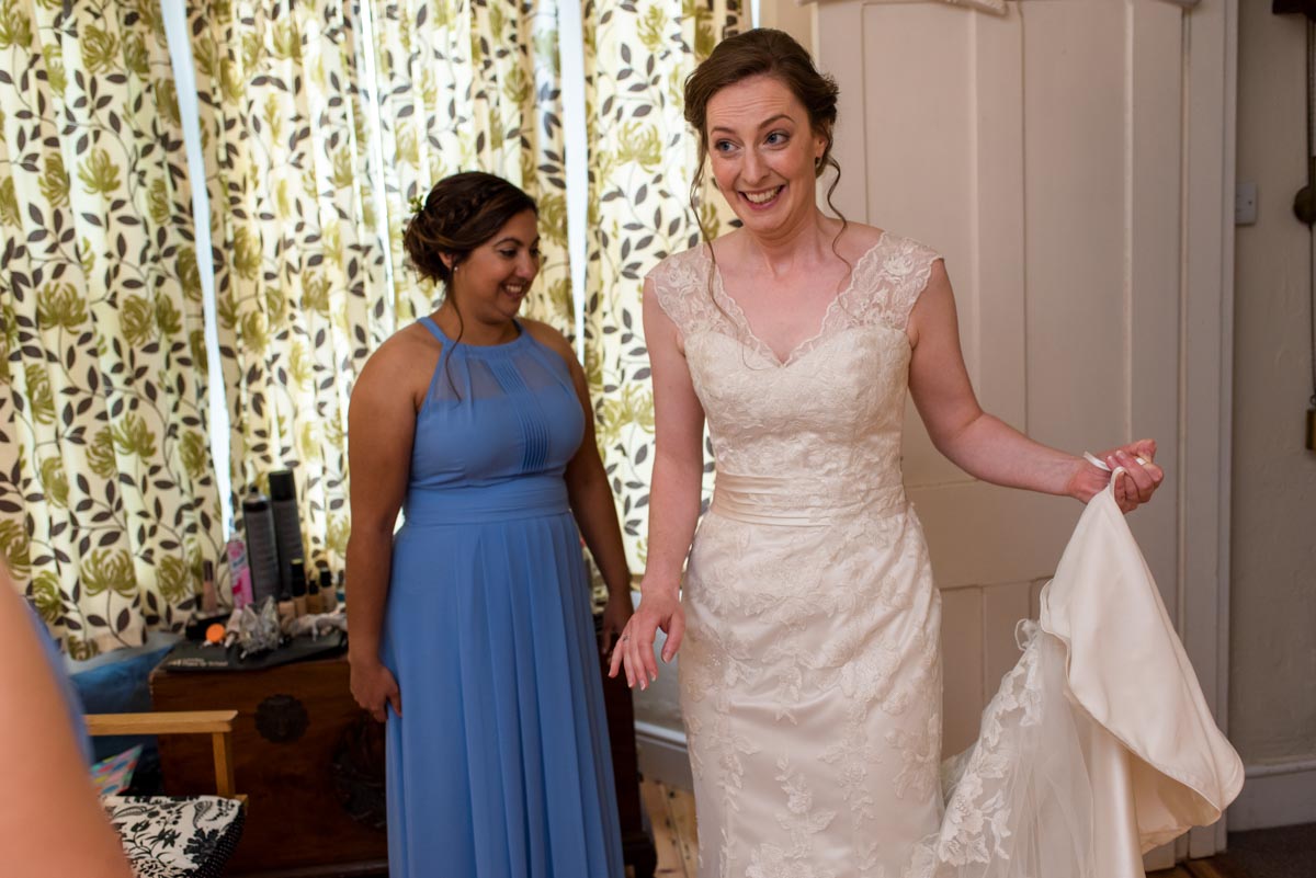 Hannah in her wedding dress before her canterbury wedding
