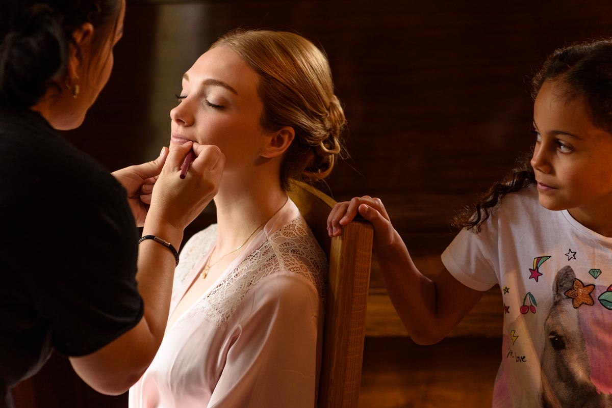 Bethany having make up done before her Kent wedidng