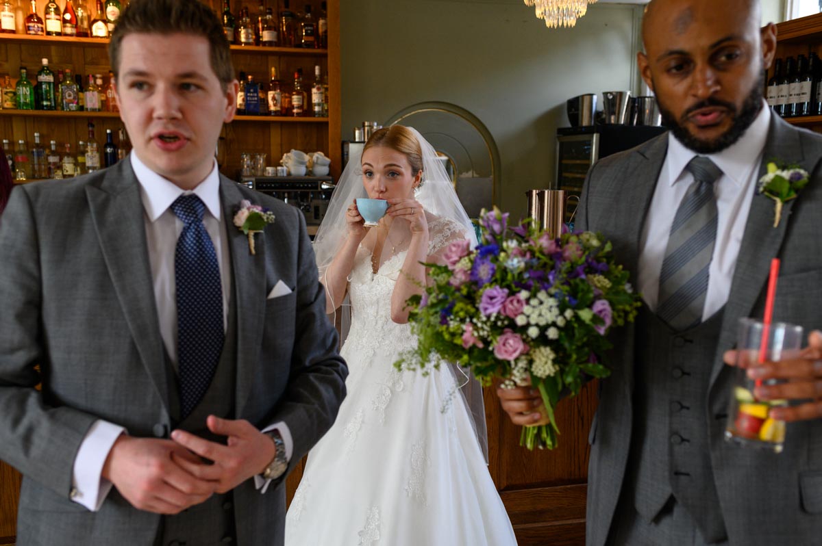 Bethany has a tea at her Secret Garden wedding in Kent