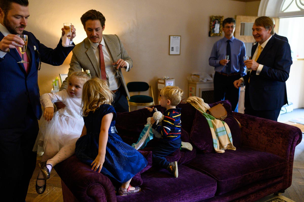 Solton Manor wedding guests enjoy drinks before ceremony