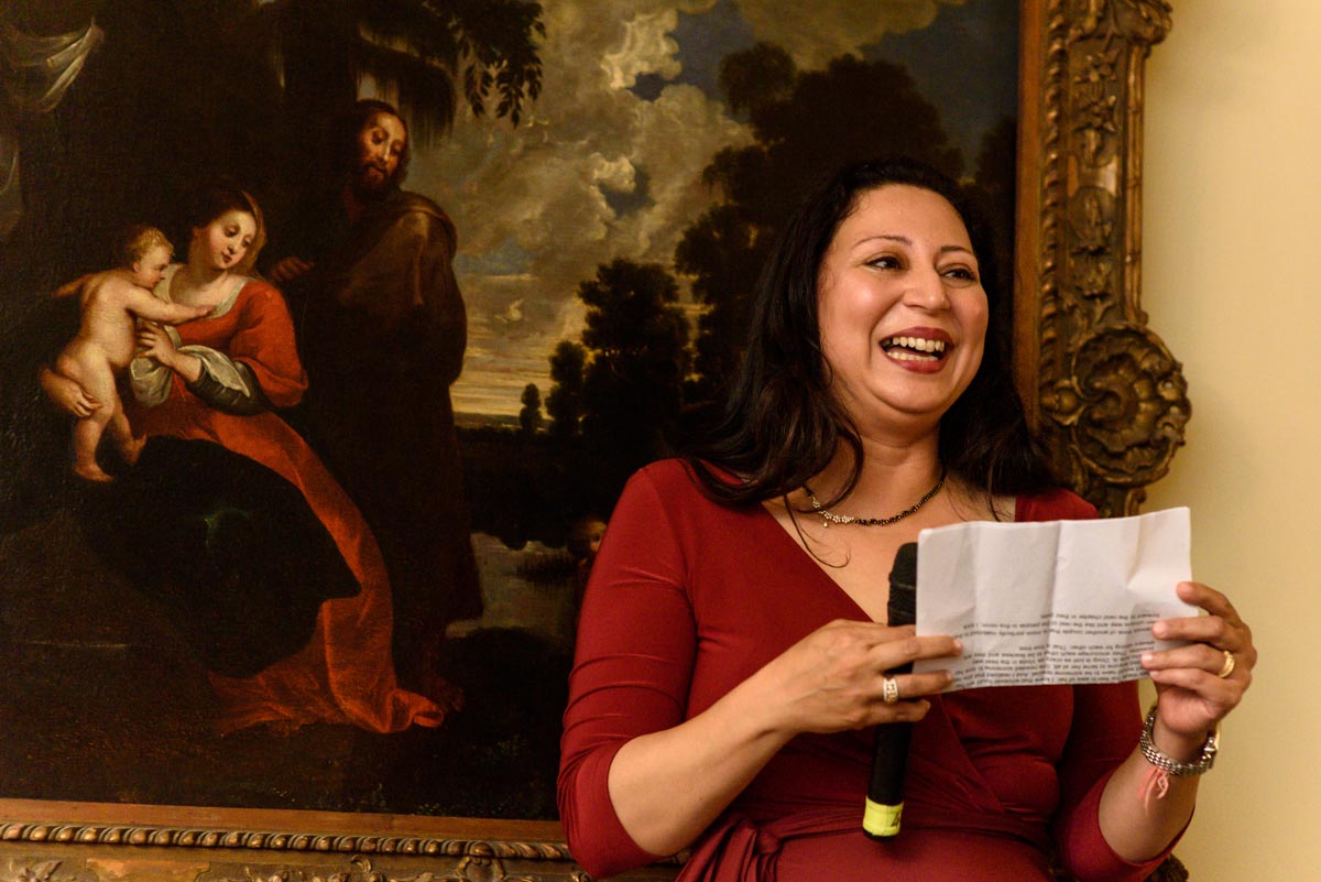 Vinitas sister delivers wedding speech at Chilston Park in Kent