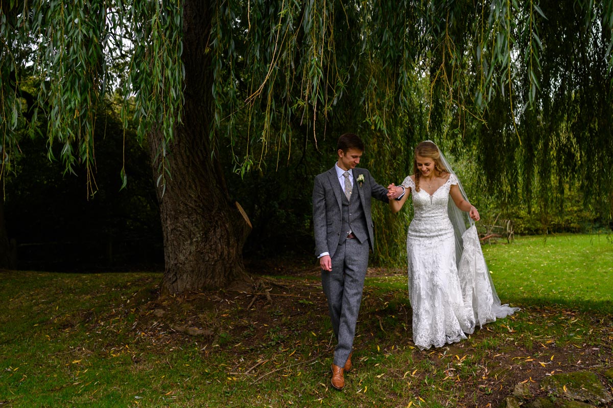 Photograph of Rebecca and Jonathan during their wedding reception during pandemic wedding
