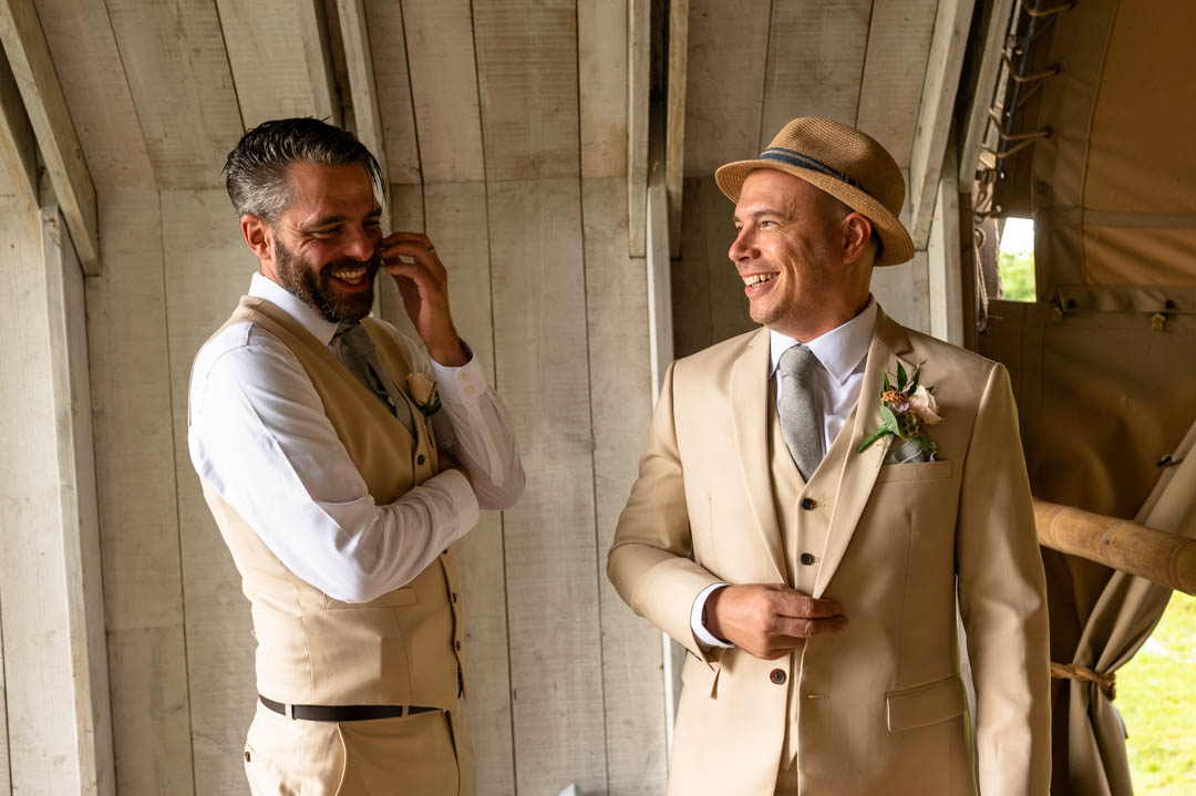 Photograph of Laurence and his best man atThe Wilderness Wedding venue