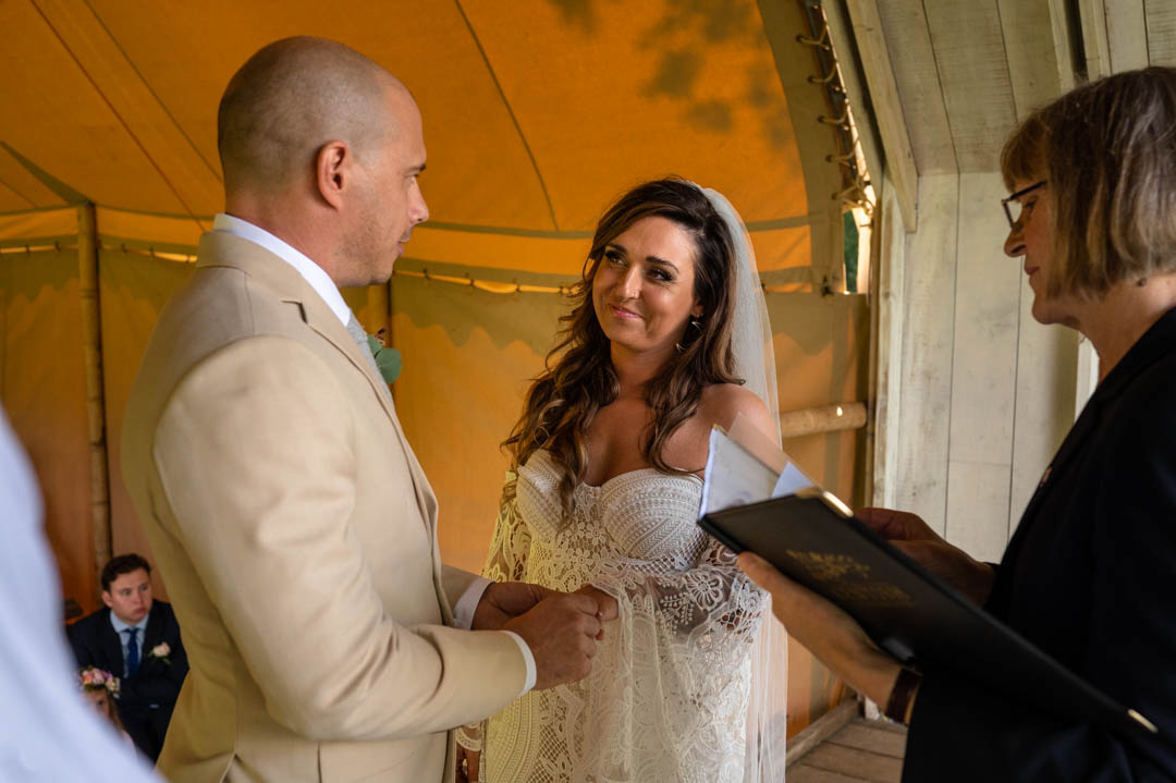 Photograph of wedding ceremony in the Boat House at The Wilderness wedding venue