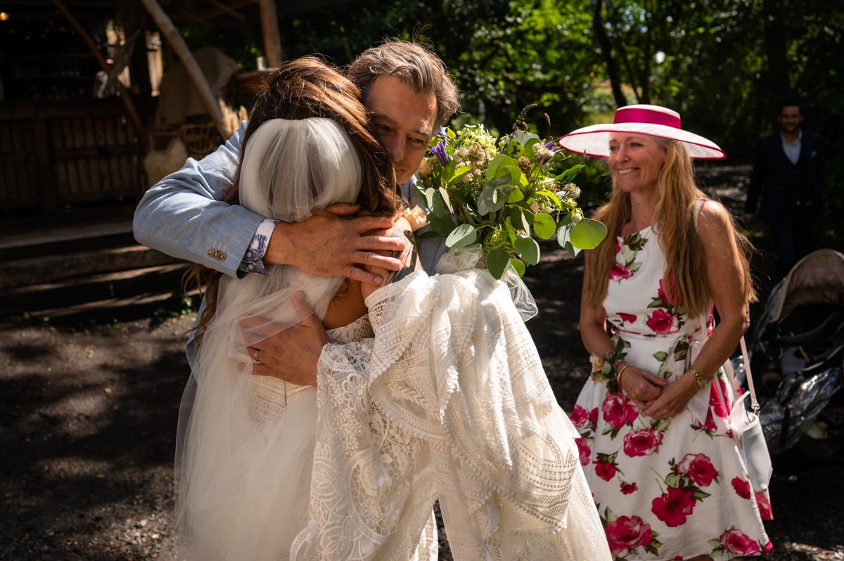 Photograph of guests and bride atThe Wilderness wedding venue