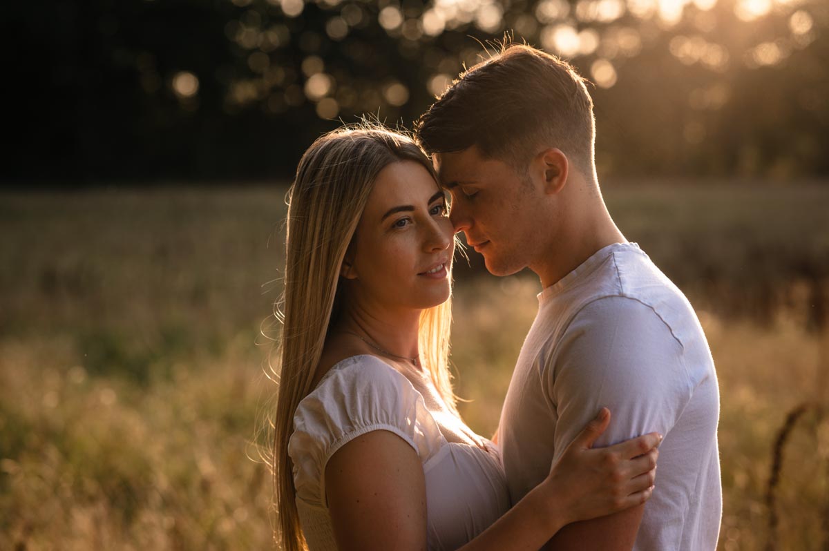 pre wedding photoshoot during golden hour on the farm