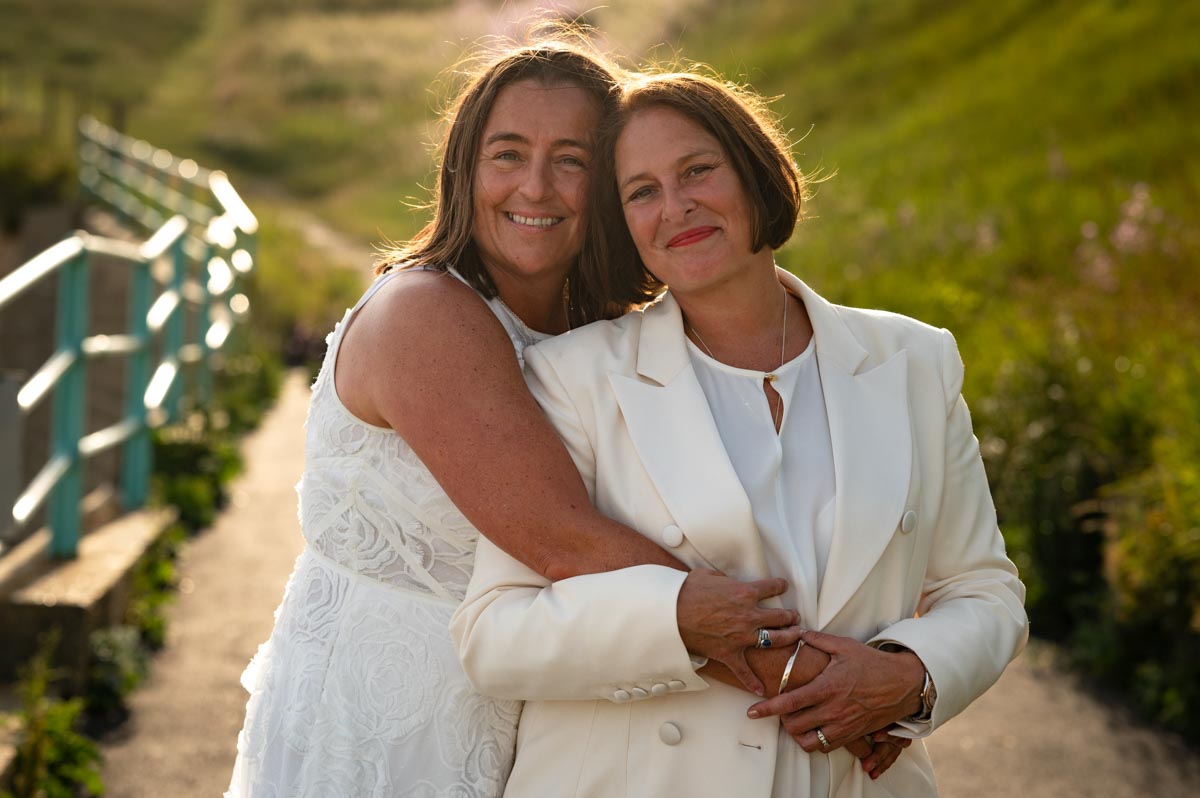 Wedding portrait of brides at their wedding reception in Saltdean East Sussex