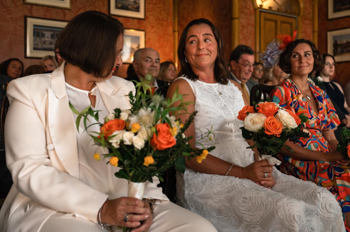 Donna and Sharon photographed at their same sex wedding at Brighton Royal Pavillion