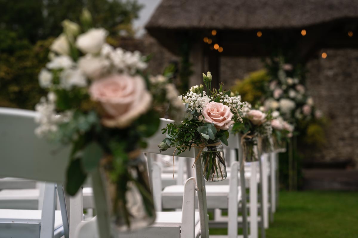 outdoor wedding ceremony area at westenhanger castle in kent