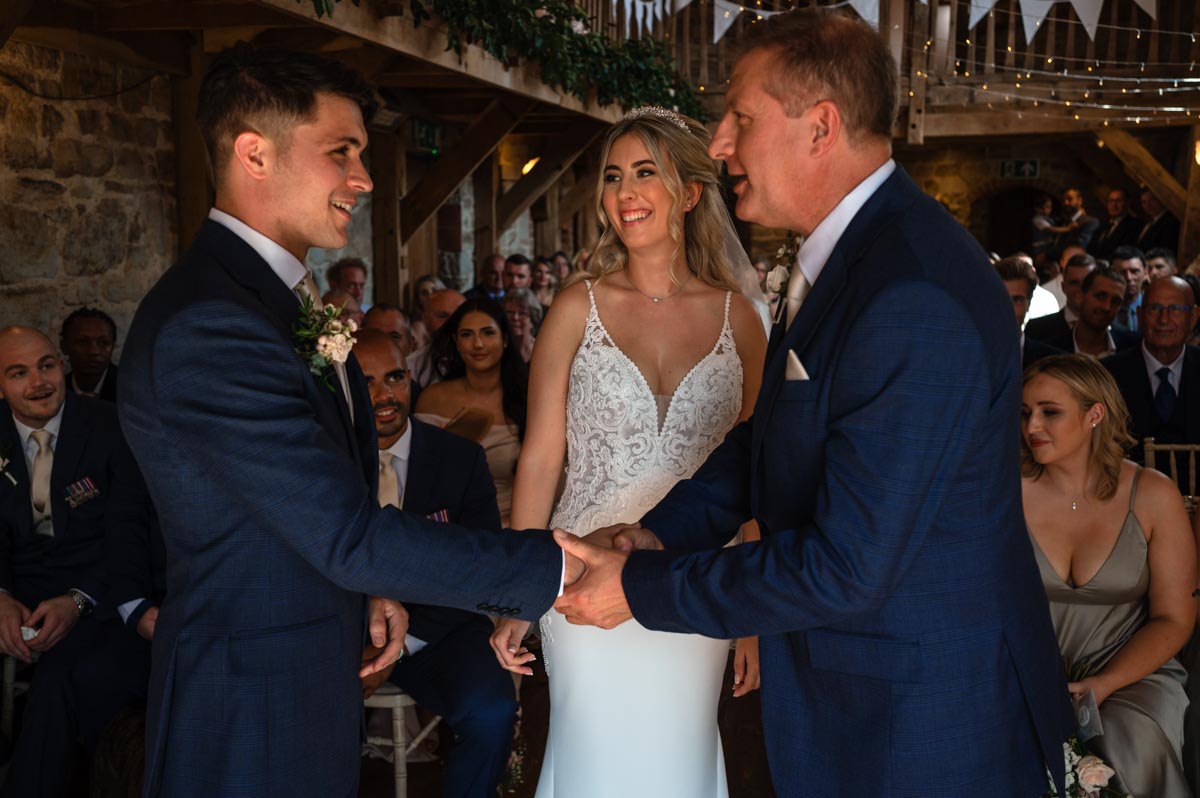 Wedding photography at swallows oast. father gives away brides