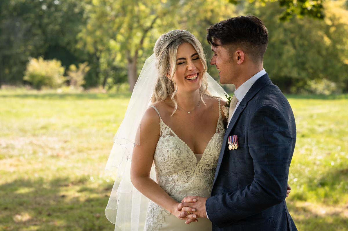 Natural portrait of James and sarah at Swallows oast after their wedding ceremony